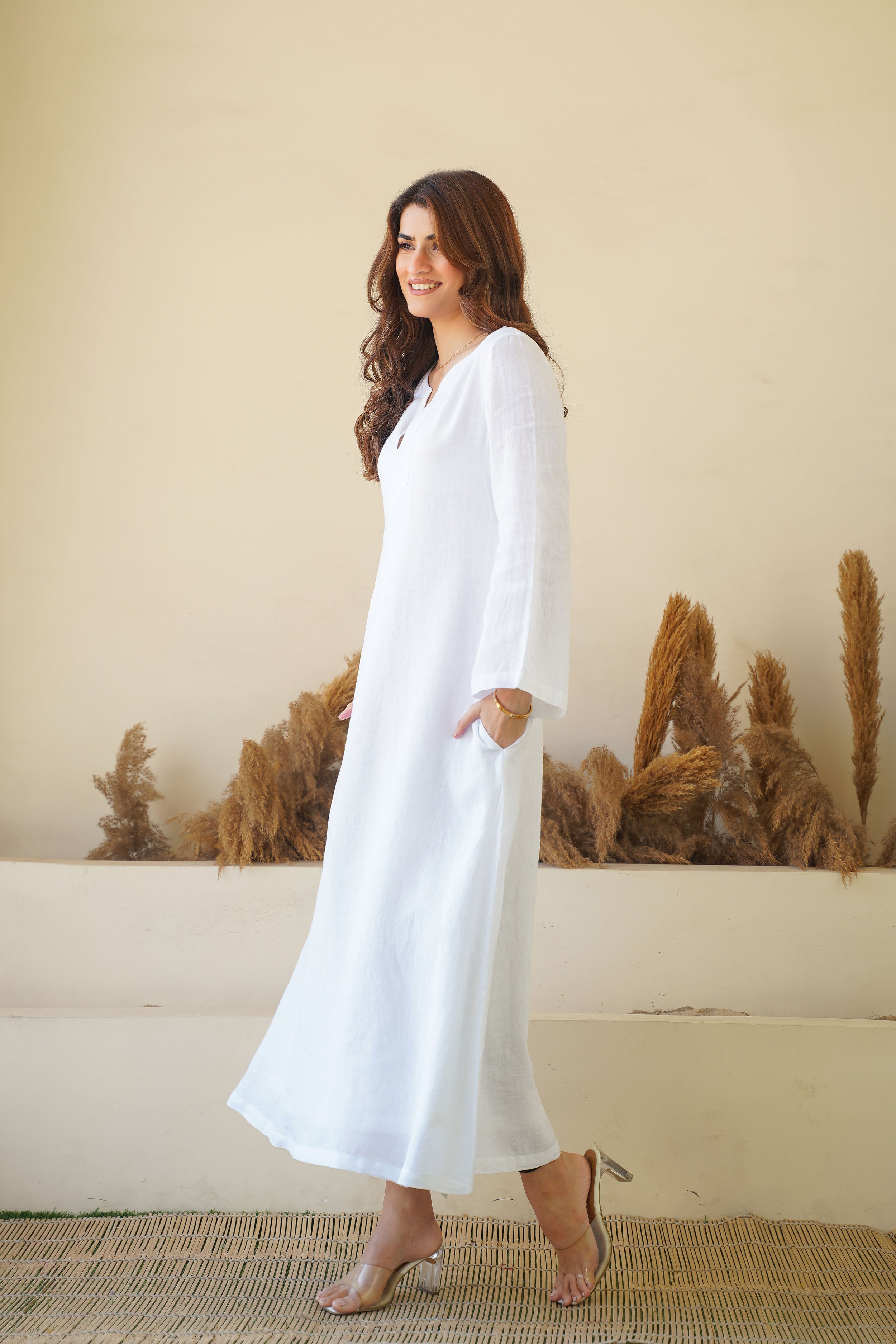 White Linen Kaftan Dress - Kaftan Maxi ...