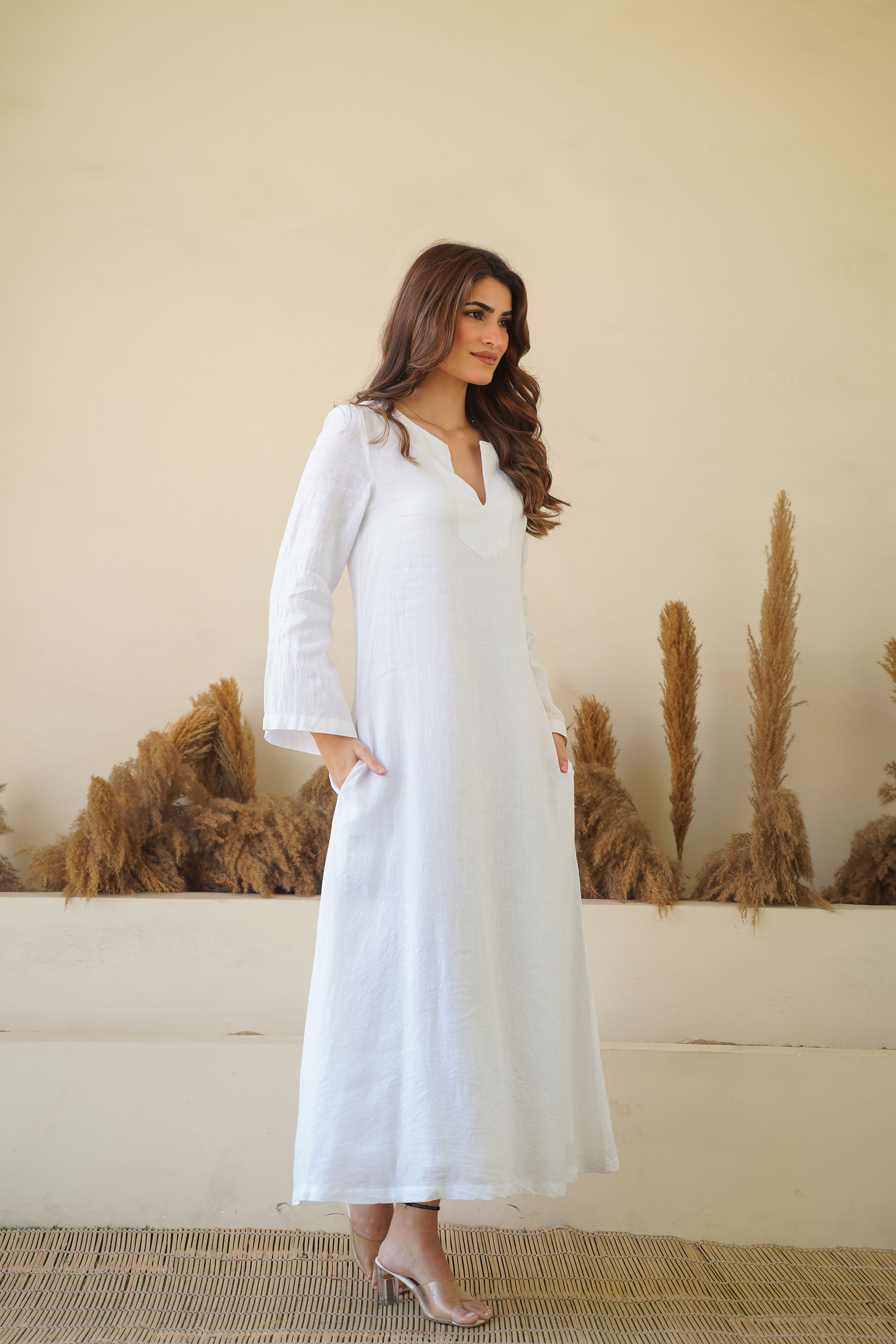 White cotton fashion dress long sleeve