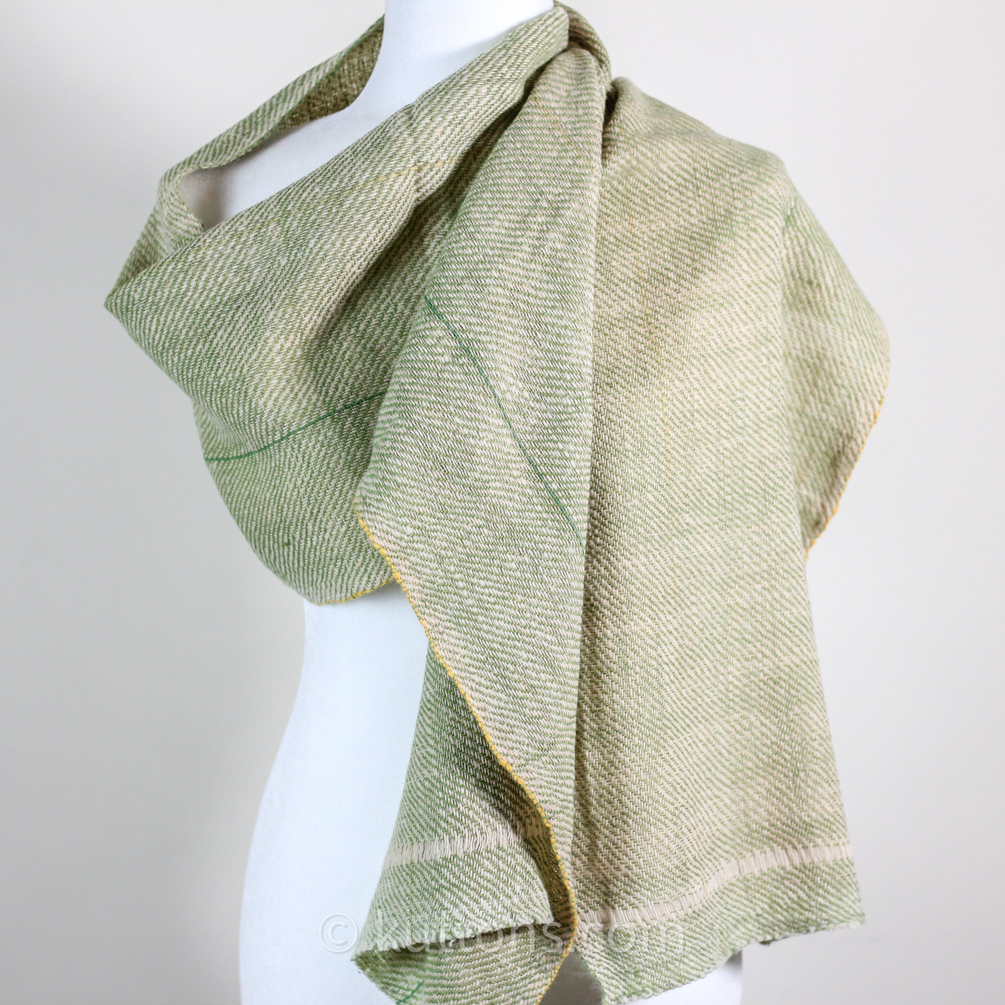 Pure Sheep Merino Wool scarf, stole, shawl in light brown with newest woven border and stripes weaved all over