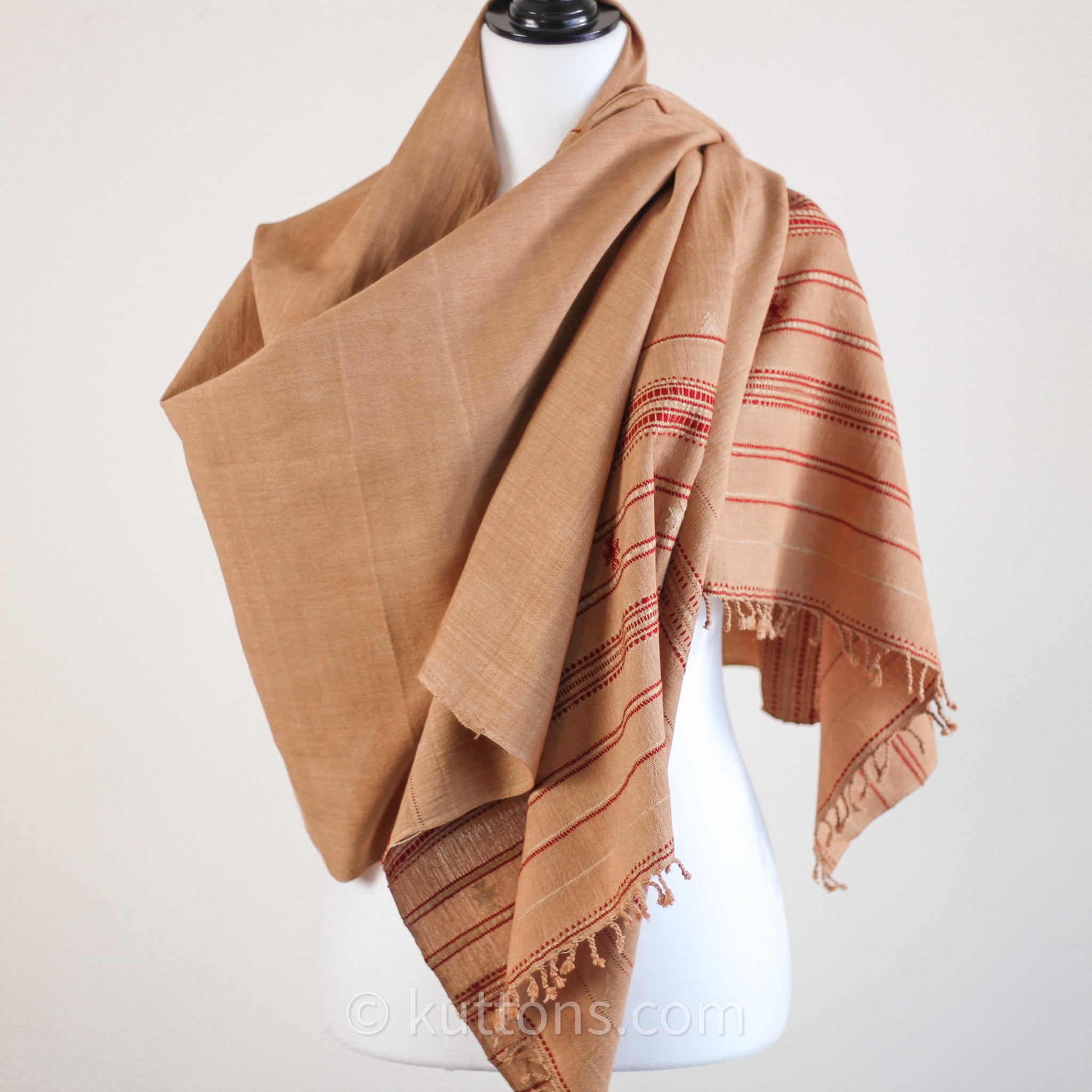 Organic Kala Cotton Scarf - Handwoven Wrap with Tassels | Brown, 23x74