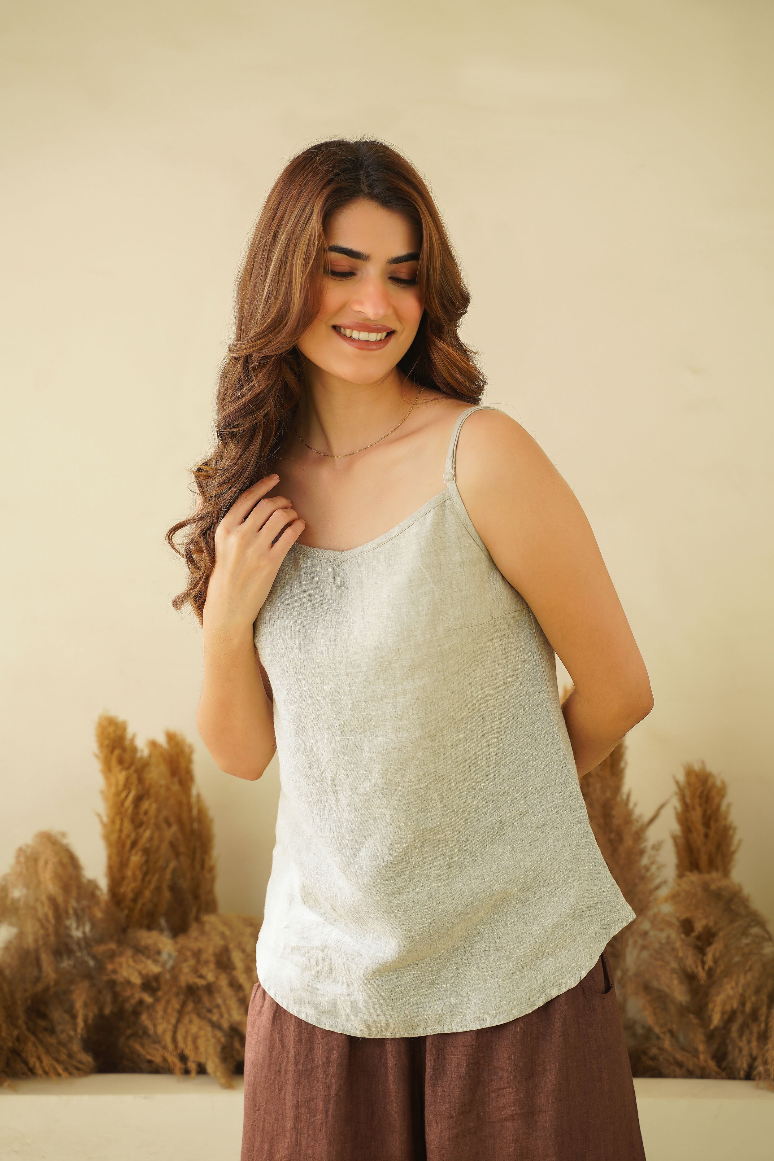 Summer Breeze Linen Tank Top Cami with Straps | Sleeveless Linen Crop Slip  Camisole – Kuttons