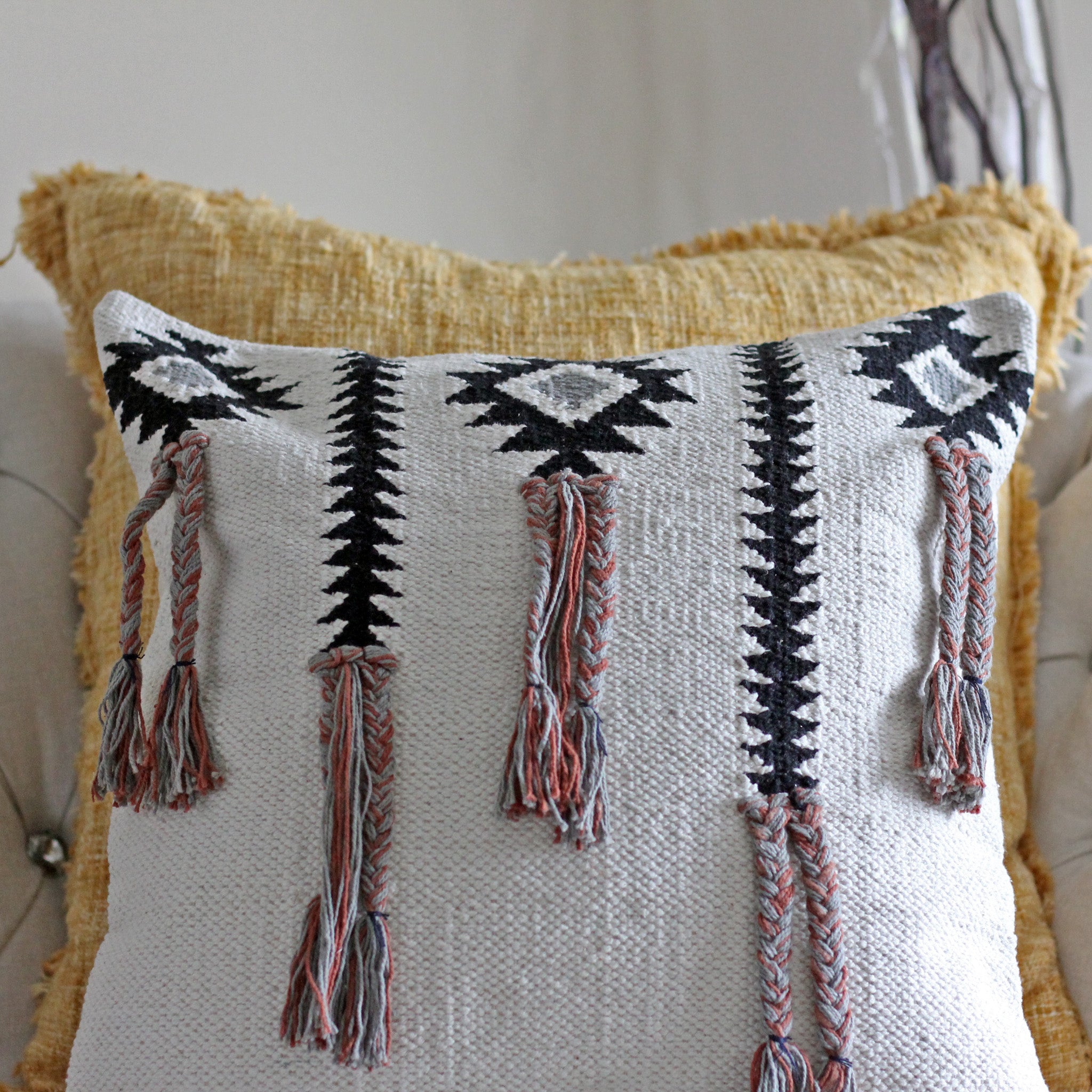 Cream tassel cushion best sale