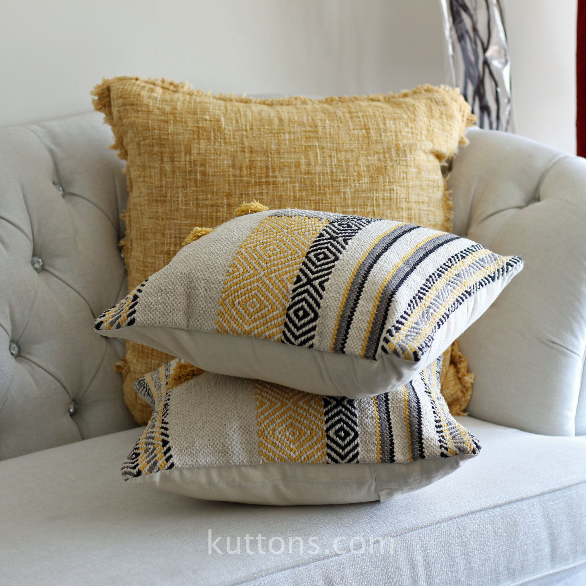 Handwoven Jute Cotton Boho Kilim Pillow Cover Sets Throw Pillows Cream Yellow Set of 2 Multiple Options 18x18