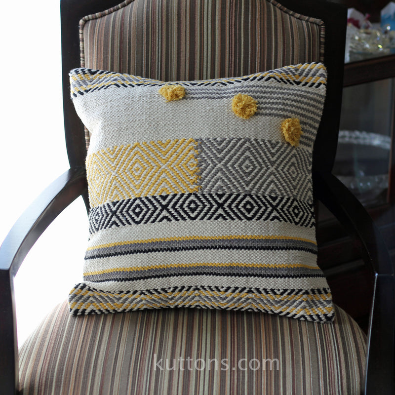 New Upholstered Throw Pillow Pair 18x18 Cream Charcoal and Yellow