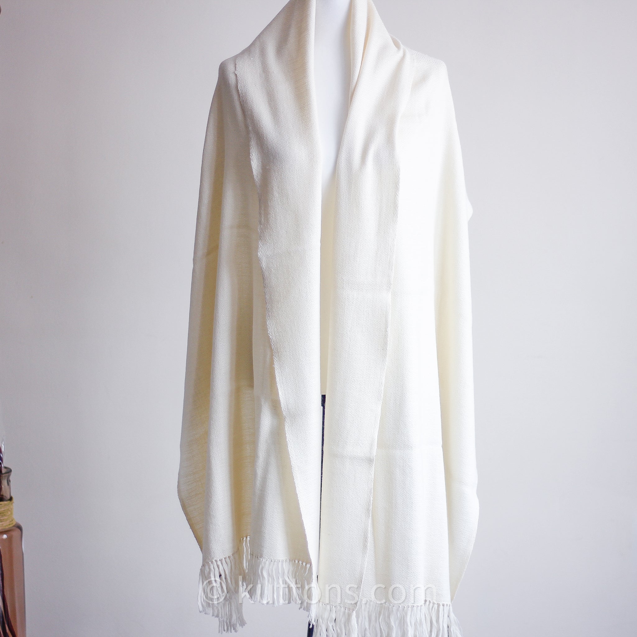 Handwoven Eri (Peaceful) Silk & Merino Wool Shawl - Soft, Cozy, Lightweight  Wrap | Cream-White, 24x84