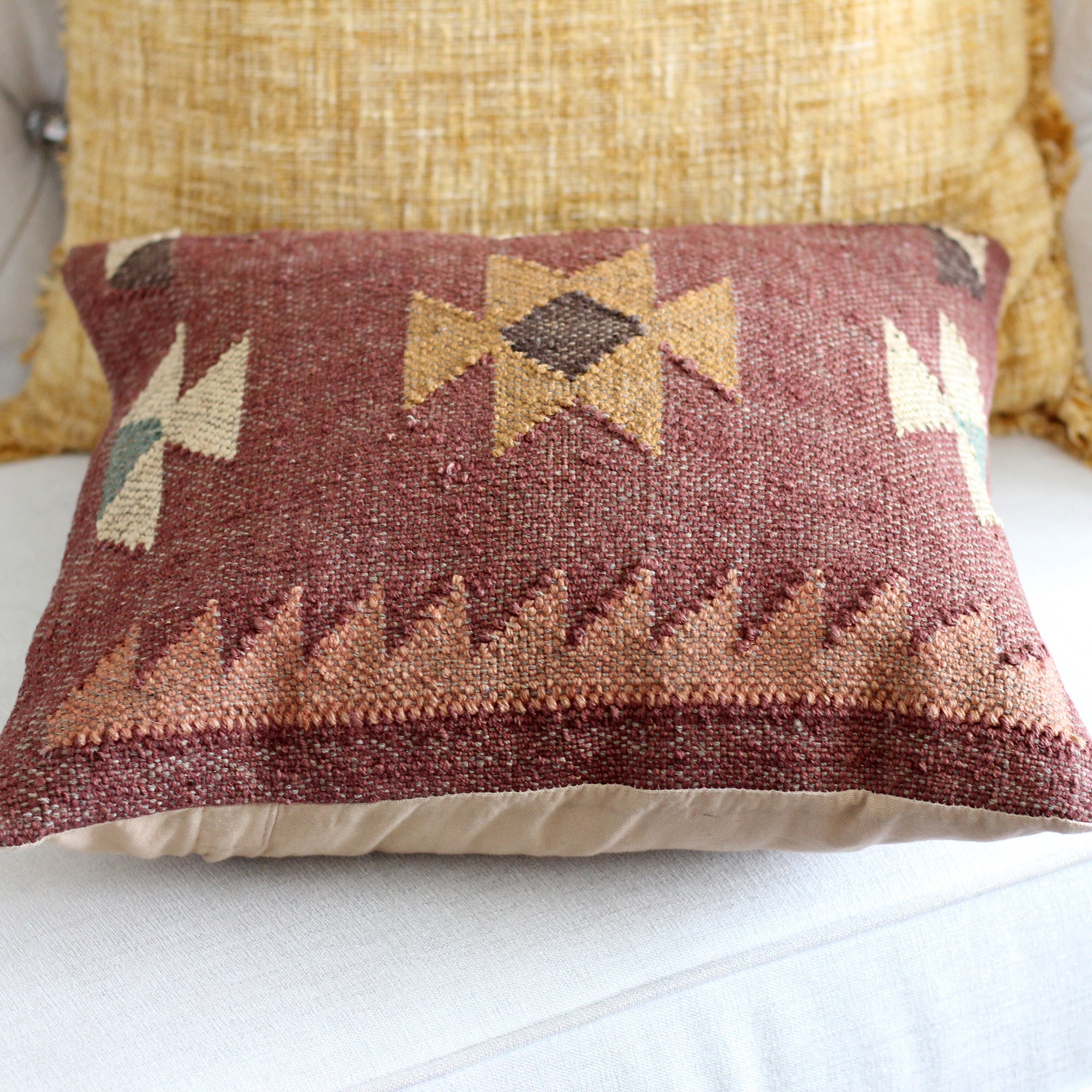 Handwoven Jute & Cotton Boho Kilim Pillow Cover Sets - Throw Pillows |  Cream-Yellow, (Set of 2, Multiple Options), 18x18