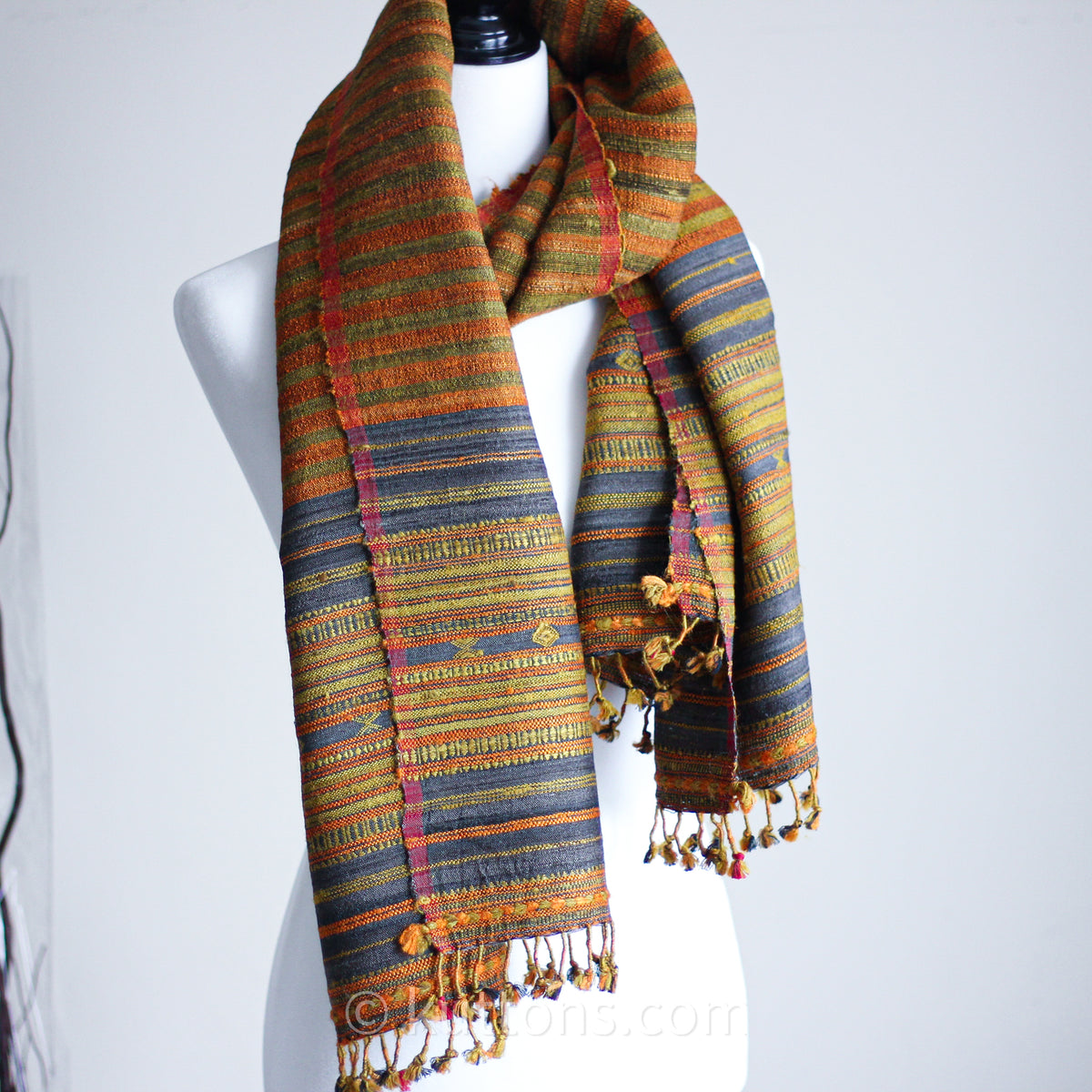 Handwoven Tusser Silk & Cotton Stole - Natural Colours 