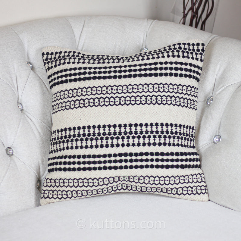 18X18 White + Textured Brown Stripes Throw Pillow