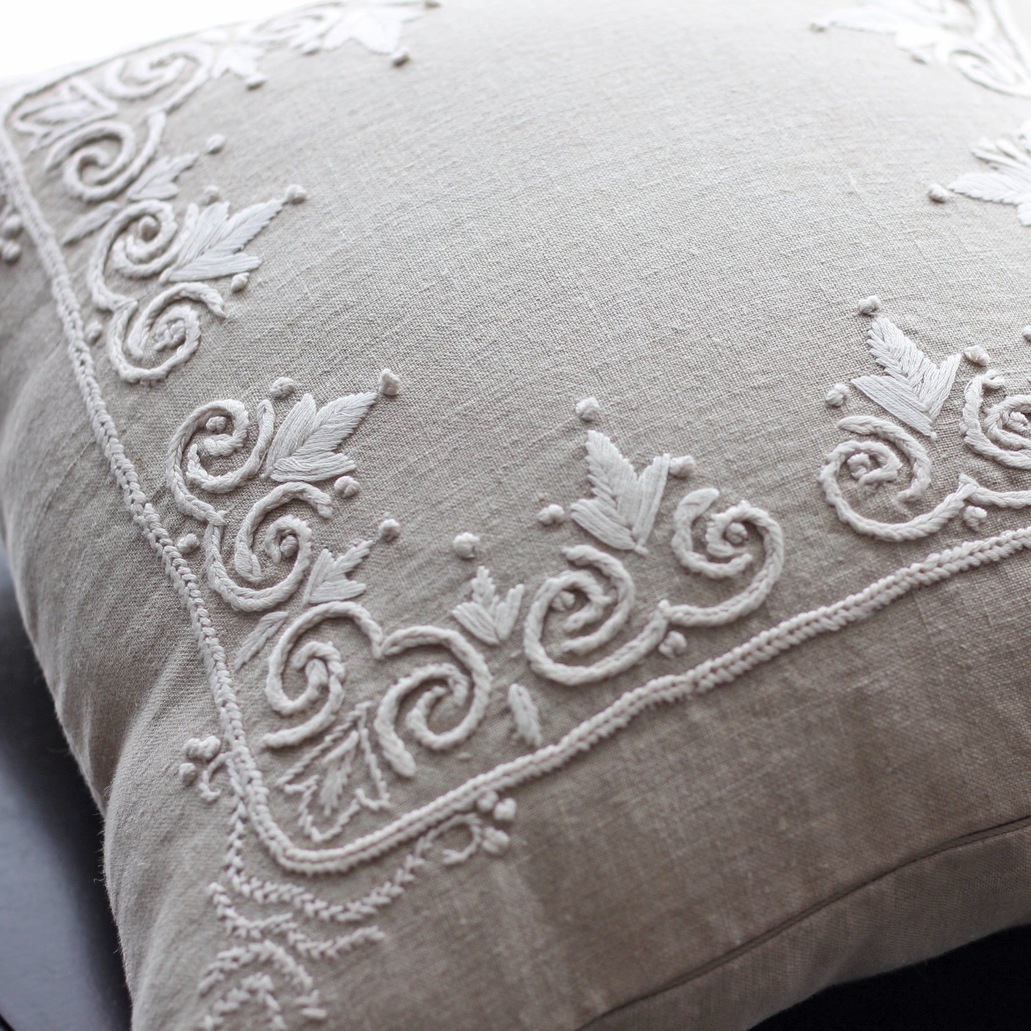 Embroidered Pure Linen Cushion Covers - Handmade Throw Pillows